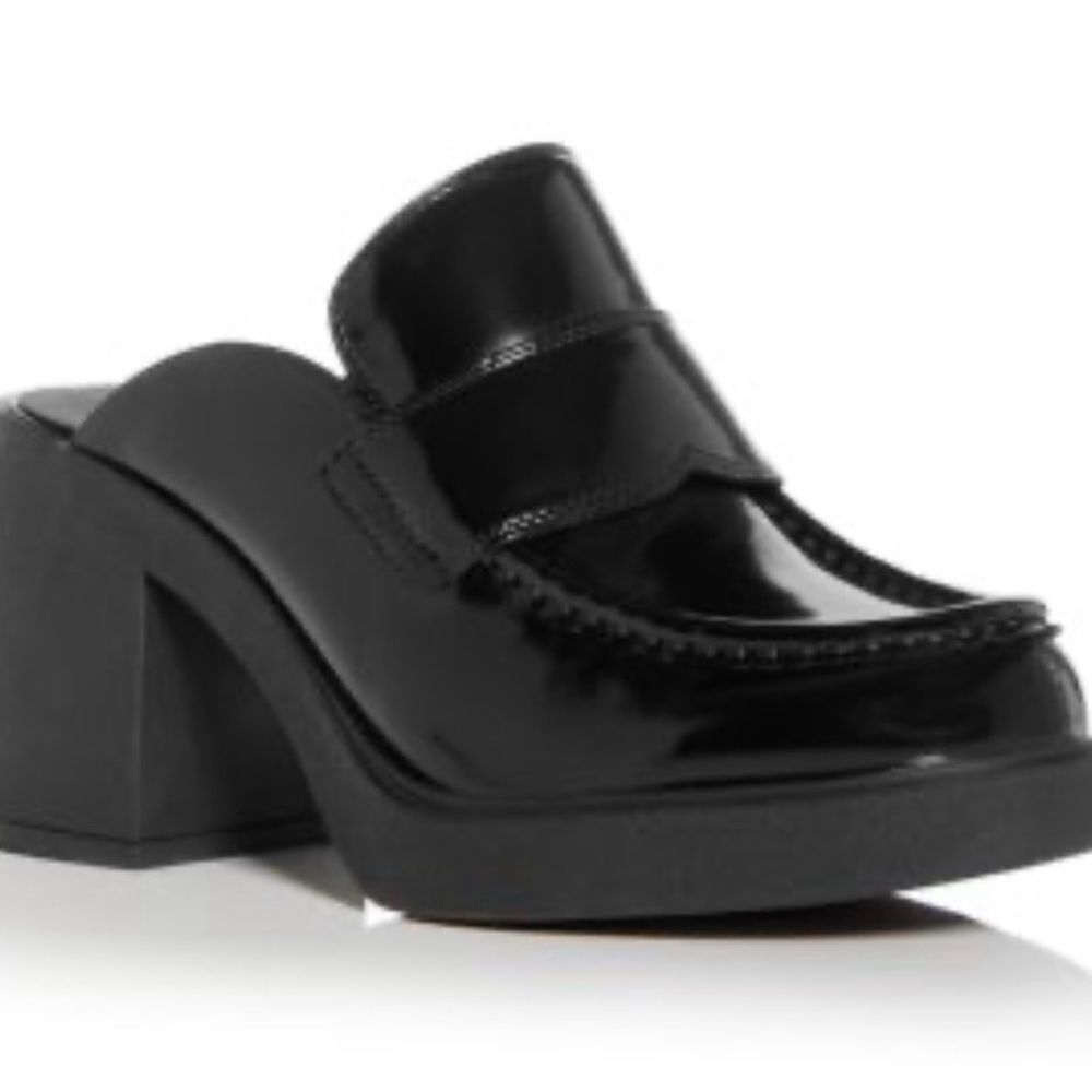 NWT Jeffrey Campbell Black Patent Platform Loafer Mule Heels Size 9.5